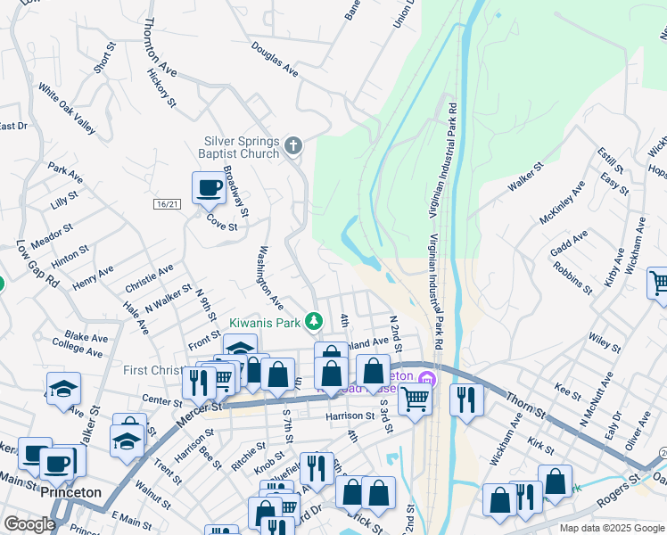 map of restaurants, bars, coffee shops, grocery stores, and more near 412 North 4th Street in Princeton