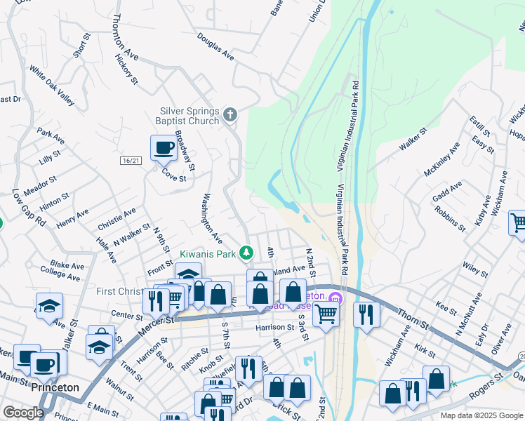 map of restaurants, bars, coffee shops, grocery stores, and more near 412 North 4th Street in Princeton