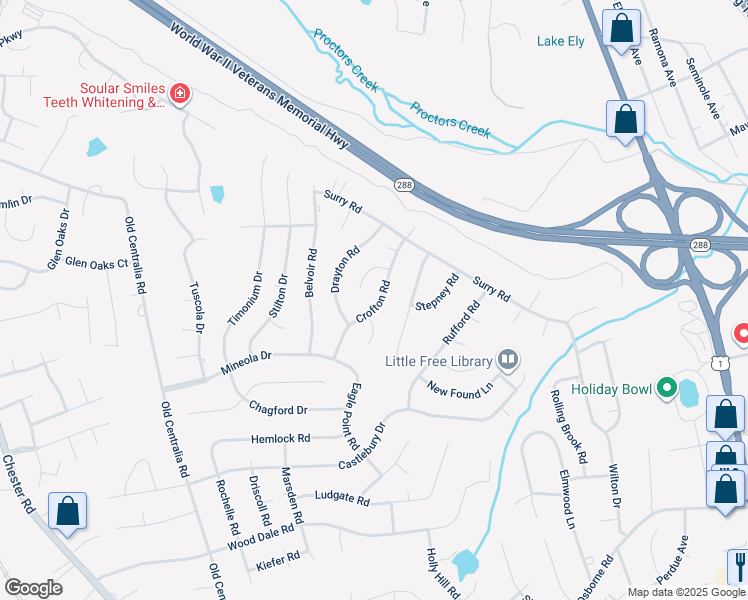 map of restaurants, bars, coffee shops, grocery stores, and more near 10924 Crofton Road in Chester