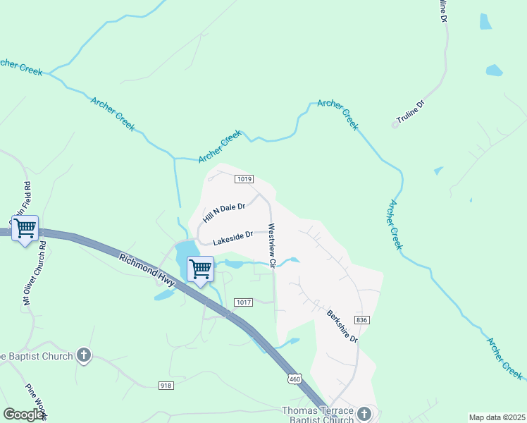 map of restaurants, bars, coffee shops, grocery stores, and more near 380 Westview Circle in Lynchburg