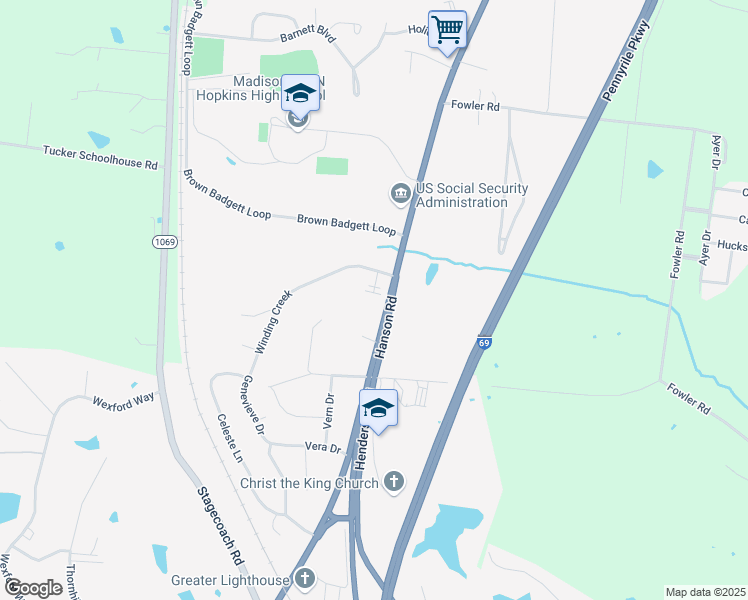 map of restaurants, bars, coffee shops, grocery stores, and more near 75 Winding Creek in Madisonville