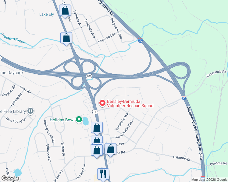 map of restaurants, bars, coffee shops, grocery stores, and more near 2100 Seminole Avenue in Chester