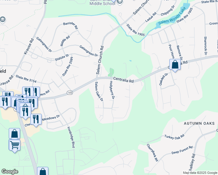 map of restaurants, bars, coffee shops, grocery stores, and more near 10203 Salem Oaks Place in Richmond