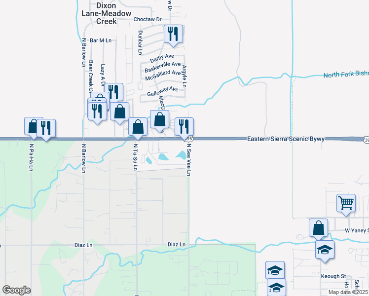 map of restaurants, bars, coffee shops, grocery stores, and more near 2218 North Sierra Highway in Bishop
