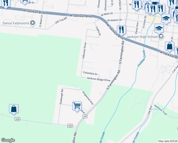 map of restaurants, bars, coffee shops, grocery stores, and more near 1751 Voyager Court in Jackson