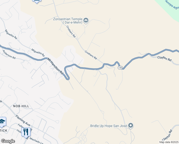 map of restaurants, bars, coffee shops, grocery stores, and more near 12655 Mount Hamilton Road in Mount Hamilton