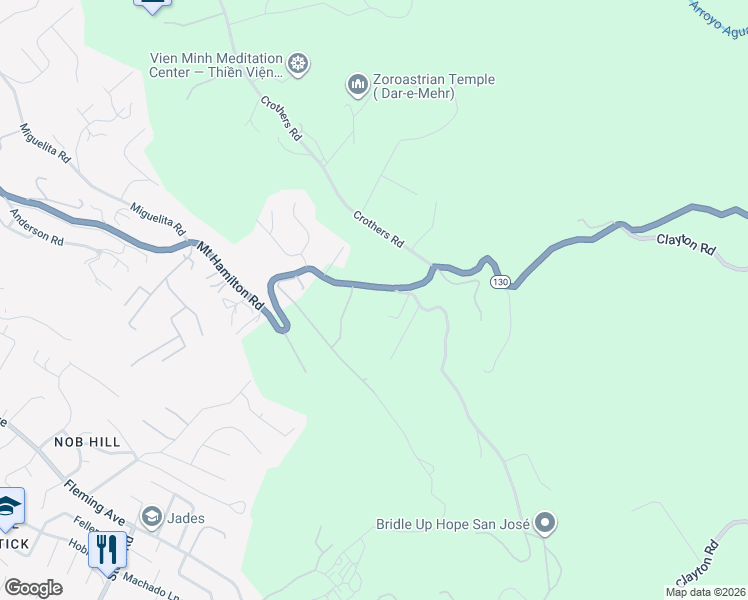 map of restaurants, bars, coffee shops, grocery stores, and more near 12655 Mount Hamilton Road in Mount Hamilton