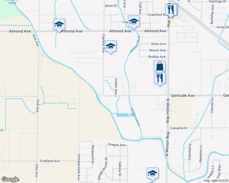 map of restaurants, bars, coffee shops, grocery stores, and more near 7405 Trevor Court in Winton