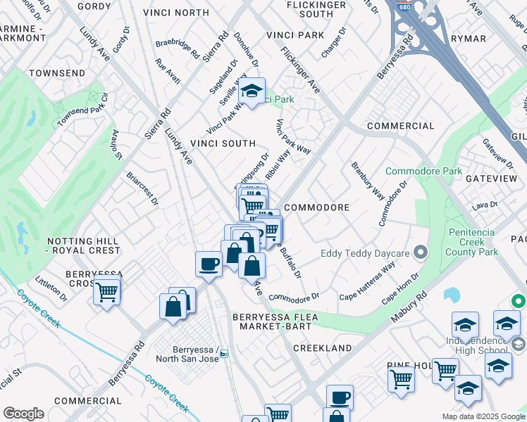 map of restaurants, bars, coffee shops, grocery stores, and more near 1746 Abington Court in San Jose