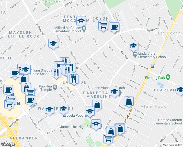 map of restaurants, bars, coffee shops, grocery stores, and more near 273 Staples Avenue in San Jose
