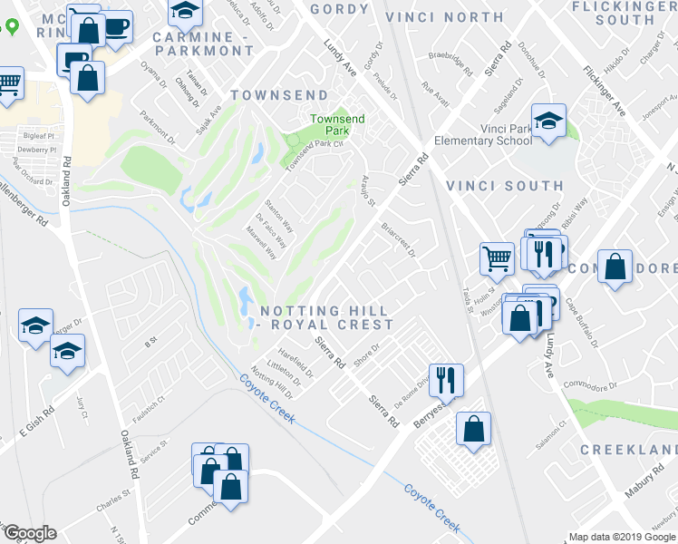 map of restaurants, bars, coffee shops, grocery stores, and more near 1596 Bellemeade Street in San Jose