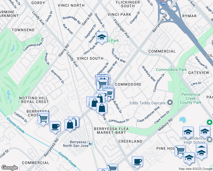 map of restaurants, bars, coffee shops, grocery stores, and more near 1746 Abington Court in San Jose