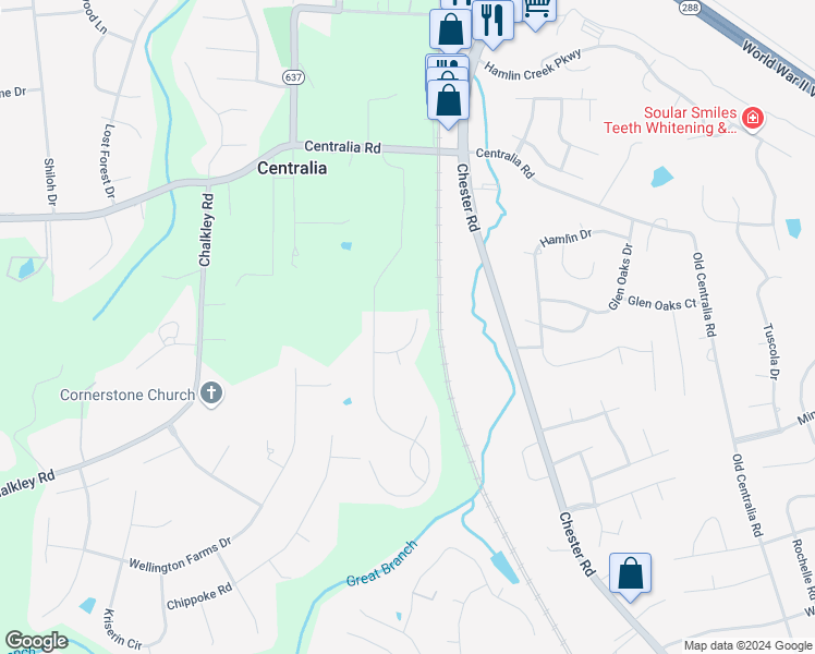 map of restaurants, bars, coffee shops, grocery stores, and more near 4312 Ganymede Drive in Chester