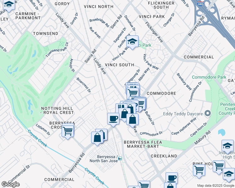 map of restaurants, bars, coffee shops, grocery stores, and more near 1128 Chen Street in San Jose