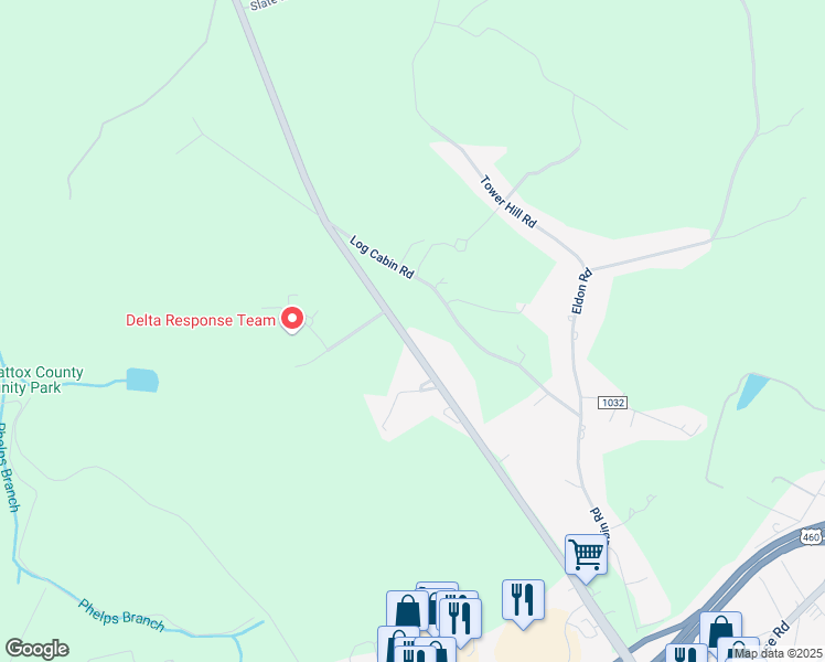 map of restaurants, bars, coffee shops, grocery stores, and more near 1180 Oakville Road in Appomattox