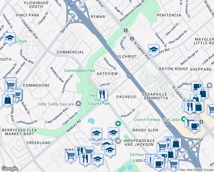 map of restaurants, bars, coffee shops, grocery stores, and more near 796 Ferndale Court in San Jose
