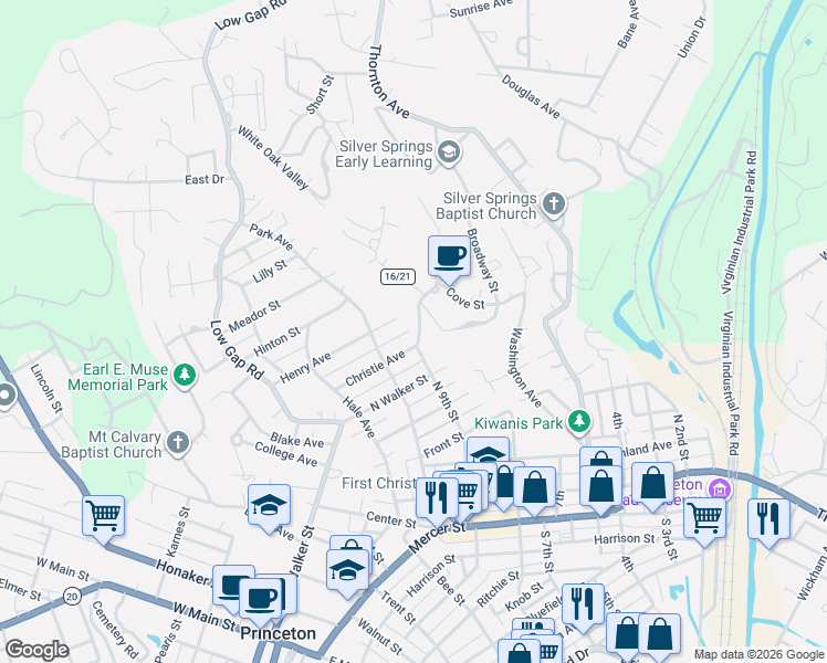 map of restaurants, bars, coffee shops, grocery stores, and more near 900 1/2 Christie Avenue in Princeton