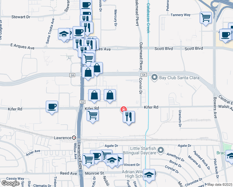 map of restaurants, bars, coffee shops, grocery stores, and more near 3370 Eichers Place in Santa Clara