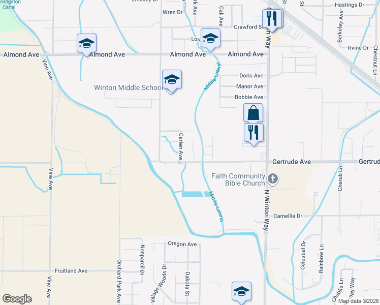 map of restaurants, bars, coffee shops, grocery stores, and more near 6045 Lea Court in Winton