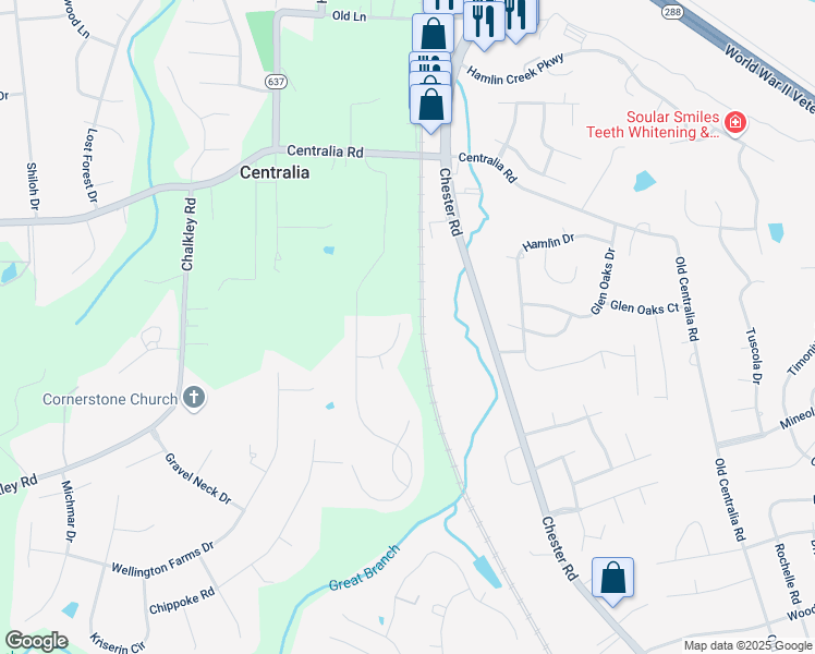 map of restaurants, bars, coffee shops, grocery stores, and more near 4312 Ganymede Drive in Chester