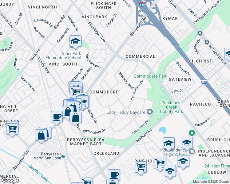map of restaurants, bars, coffee shops, grocery stores, and more near 1923 Wave Place in San Jose