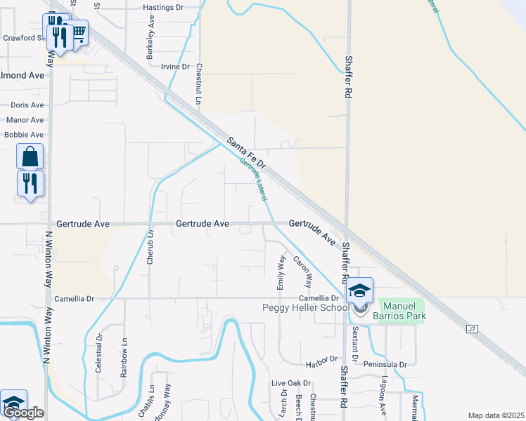 map of restaurants, bars, coffee shops, grocery stores, and more near 6274 Gertrude Avenue in Winton