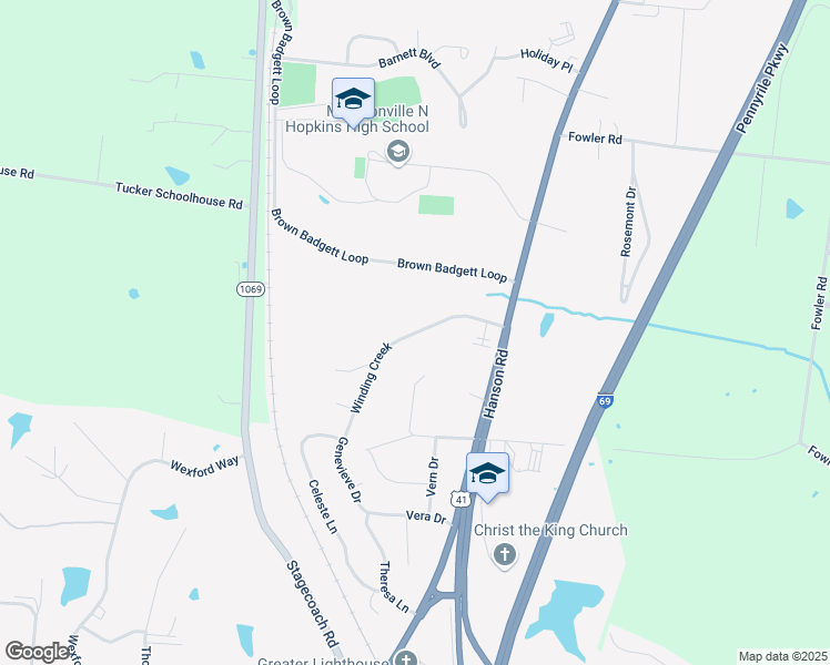 map of restaurants, bars, coffee shops, grocery stores, and more near Winding Creek in Madisonville