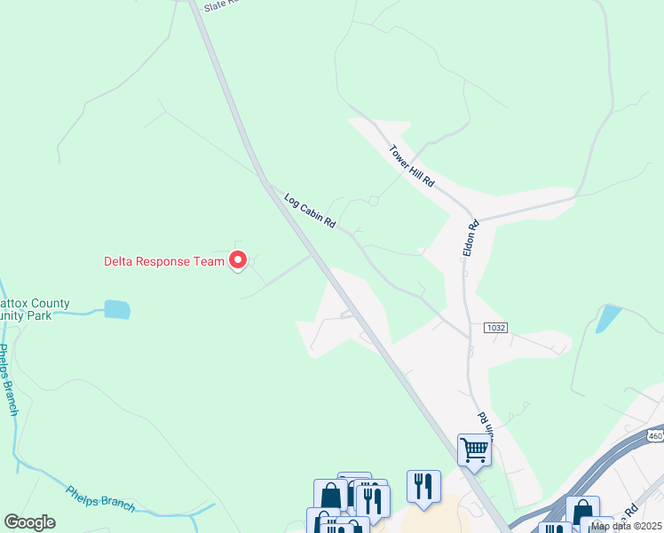 map of restaurants, bars, coffee shops, grocery stores, and more near 1180 Oakville Road in Appomattox