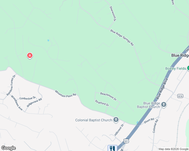 map of restaurants, bars, coffee shops, grocery stores, and more near 289 Scalybark Drive in Blue Ridge
