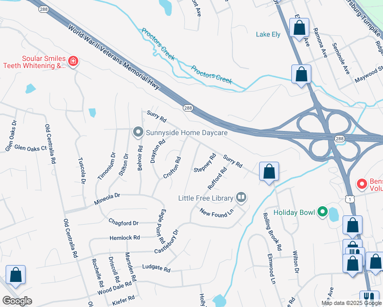 map of restaurants, bars, coffee shops, grocery stores, and more near 10820 Weybridge Road in Chester