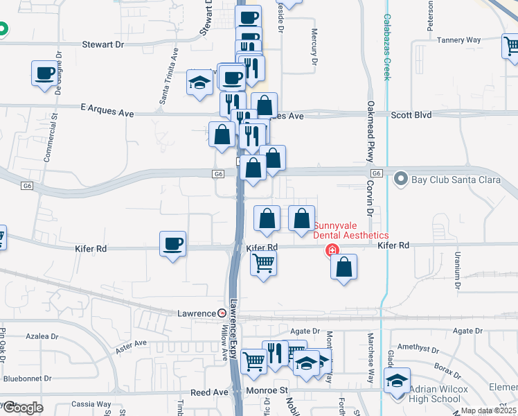 map of restaurants, bars, coffee shops, grocery stores, and more near 3578 Rambla Place in Santa Clara