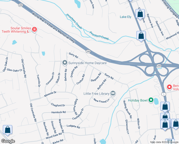 map of restaurants, bars, coffee shops, grocery stores, and more near 10820 Weybridge Road in Chester