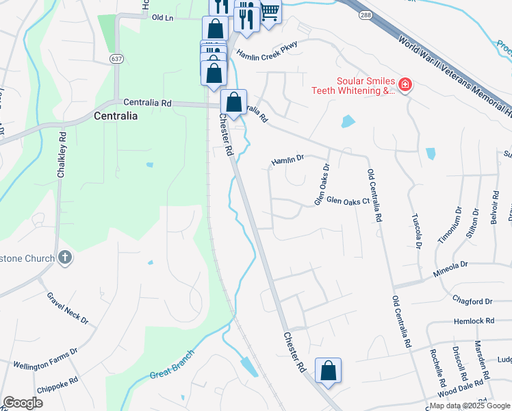 map of restaurants, bars, coffee shops, grocery stores, and more near 4104 Walters Drive in Chester