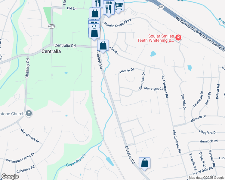 map of restaurants, bars, coffee shops, grocery stores, and more near 4104 Walters Drive in Chester