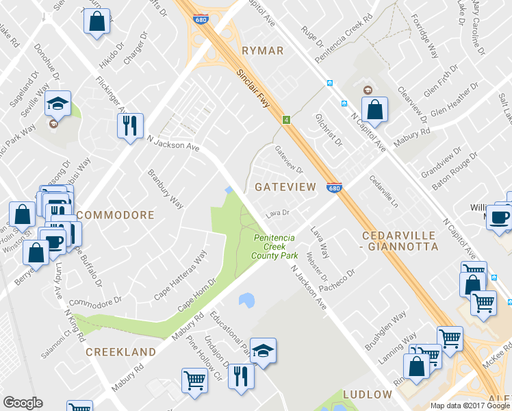 map of restaurants, bars, coffee shops, grocery stores, and more near 832 North Jackson Avenue in San Jose