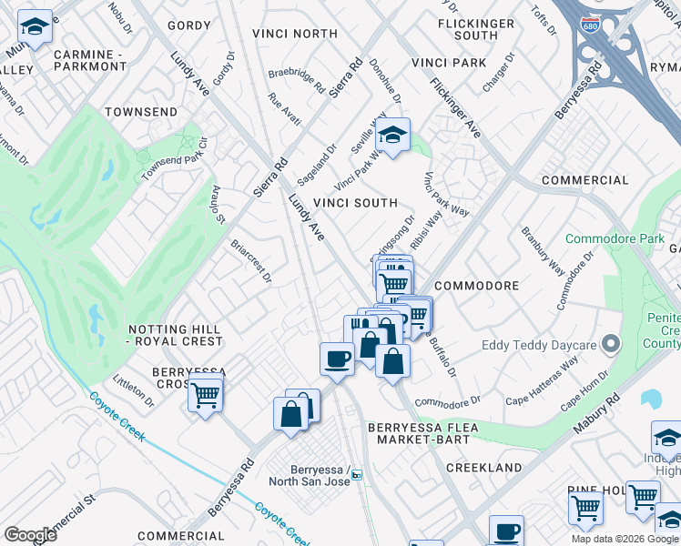 map of restaurants, bars, coffee shops, grocery stores, and more near 1128 Chen Street in San Jose
