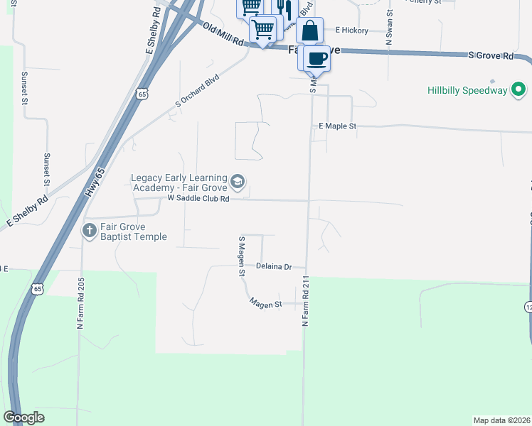 map of restaurants, bars, coffee shops, grocery stores, and more near 127 Crystal Brook Cove in Fair Grove