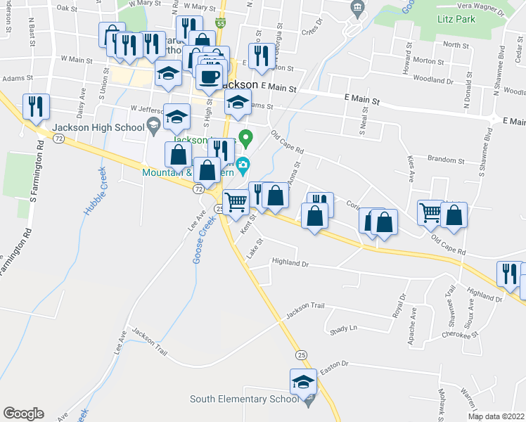 map of restaurants, bars, coffee shops, grocery stores, and more near 325 East Jackson Boulevard in Jackson
