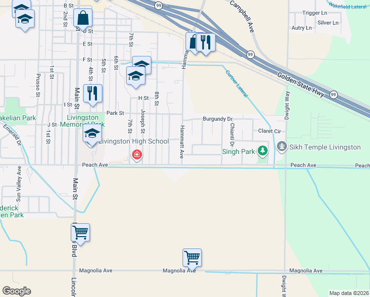 map of restaurants, bars, coffee shops, grocery stores, and more near 2208 Johannisburg Drive in Livingston