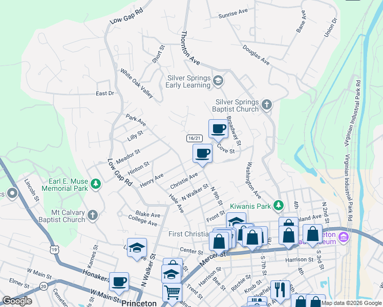 map of restaurants, bars, coffee shops, grocery stores, and more near 900 1/2 Christie Avenue in Princeton