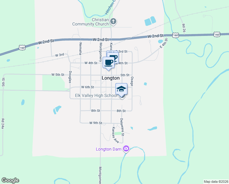 map of restaurants, bars, coffee shops, grocery stores, and more near 6th St in Longton