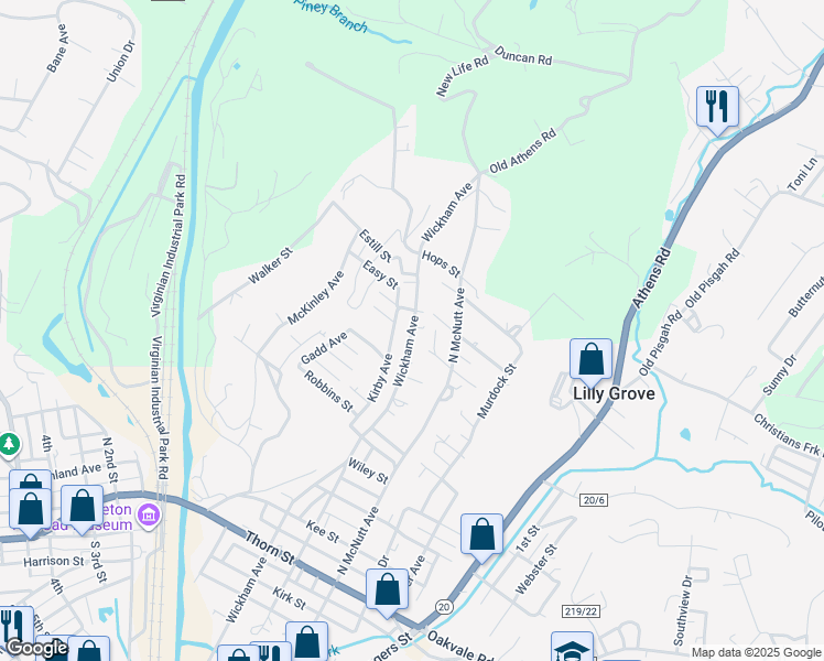 map of restaurants, bars, coffee shops, grocery stores, and more near 900-1098 North Wickham Avenue in Princeton