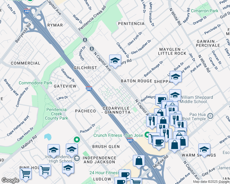 map of restaurants, bars, coffee shops, grocery stores, and more near 687 Celadon Circle in San Jose