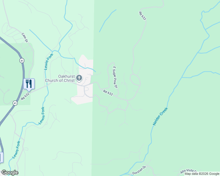 map of restaurants, bars, coffee shops, grocery stores, and more near 43149 West Sugar Pine Drive in Oakhurst