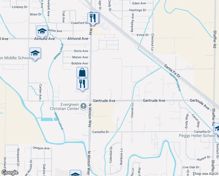 map of restaurants, bars, coffee shops, grocery stores, and more near 6093 Angel Drive in Winton