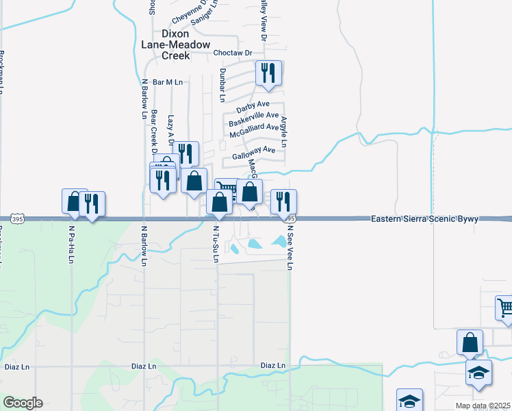 map of restaurants, bars, coffee shops, grocery stores, and more near 1324-1352 Macgregor Avenue in Bishop