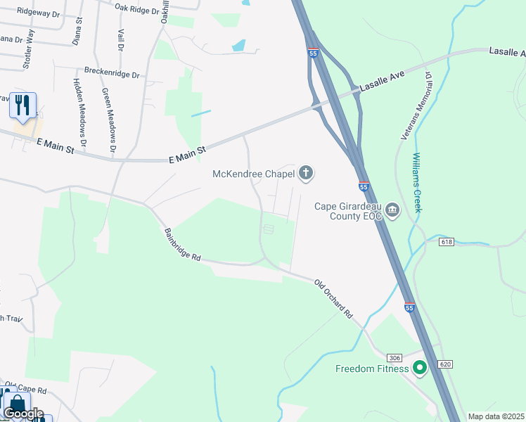 map of restaurants, bars, coffee shops, grocery stores, and more near Old Orchard Road in Jackson