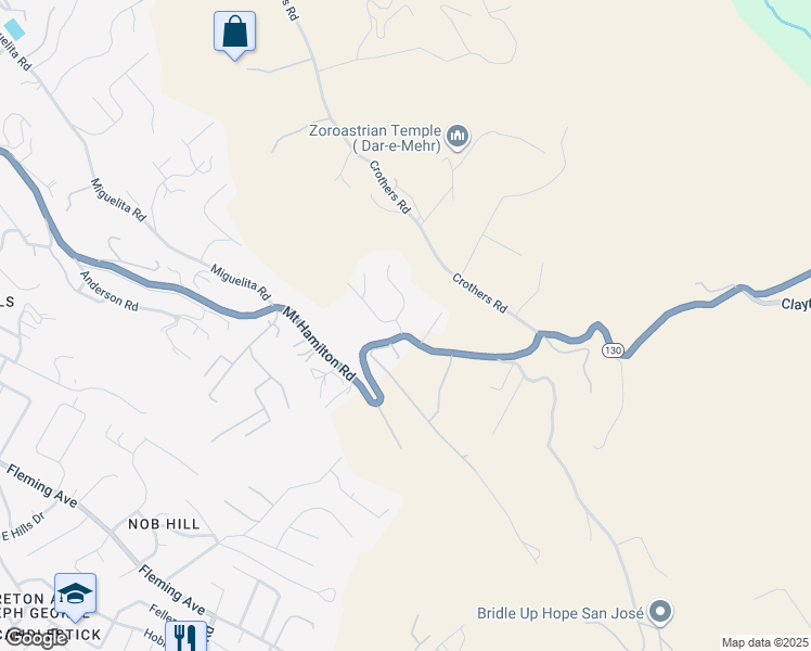 map of restaurants, bars, coffee shops, grocery stores, and more near 10020 Roseview Drive in San Jose