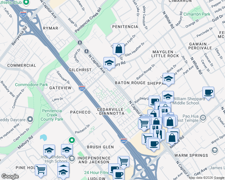 map of restaurants, bars, coffee shops, grocery stores, and more near 687 Celadon Circle in San Jose