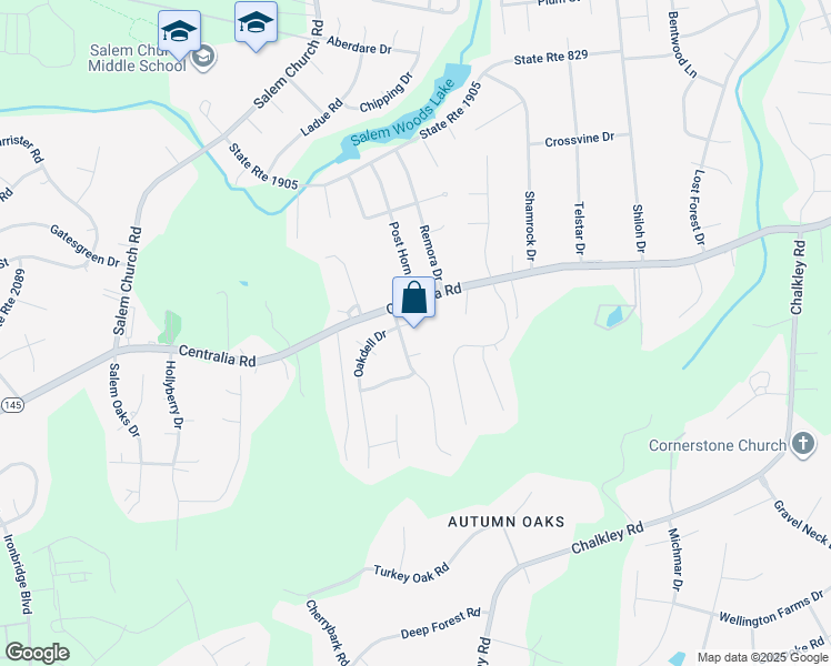 map of restaurants, bars, coffee shops, grocery stores, and more near 5403 Oakside Court in Richmond